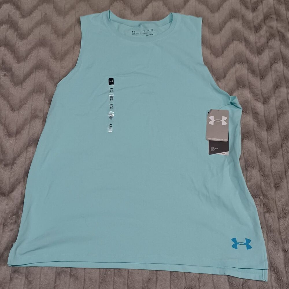 Under Armour Youth Girls Size XL Blue Sleeveless Loose Fit Heatgear Tank Top NWT